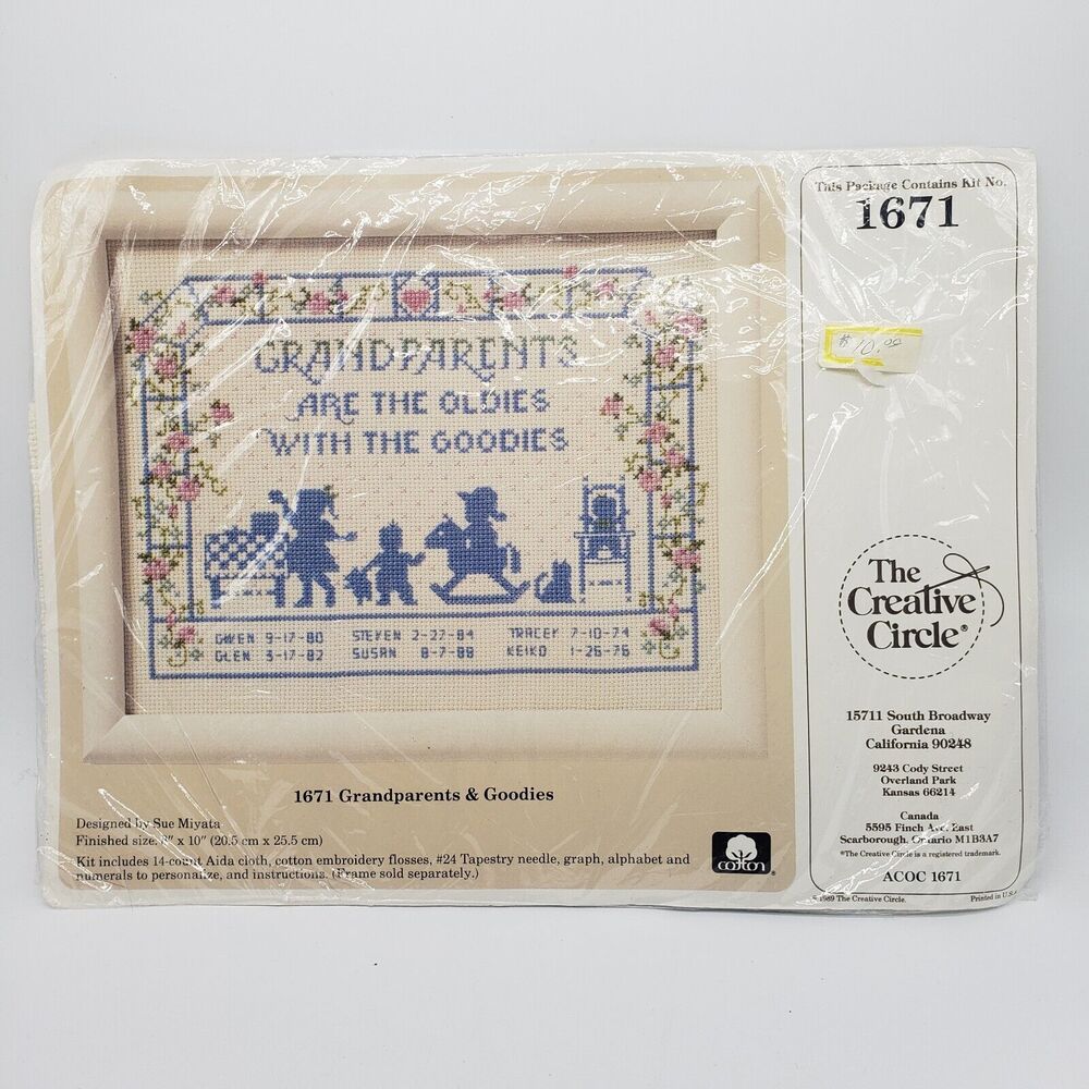VTG Creative Circle Cross Stitch Kit 1671 Grandparents are the Oldies w/ Goodies